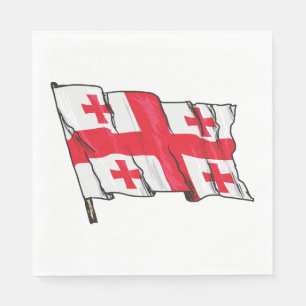Zwaaiende Georgische Vlag Rood en Wit Vijf Kruizen Servet