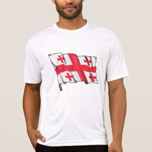 Zwaaiende Georgische Vlag Rood en Wit Vijf Kruizen T-shirt