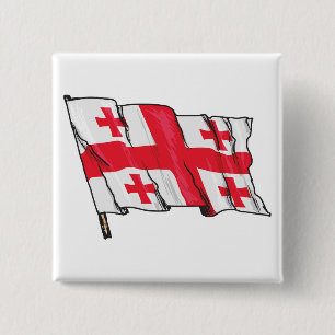 Zwaaiende Georgische Vlag Rood en Wit Vijf Kruizen Vierkante Button 5,1 Cm