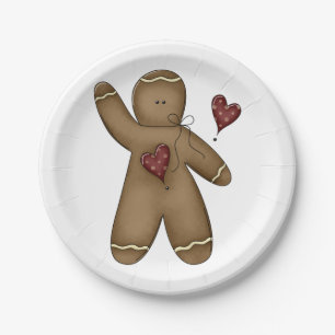 Zwaaiende Gingermansfiguur met Stippenharten Papieren Bordje