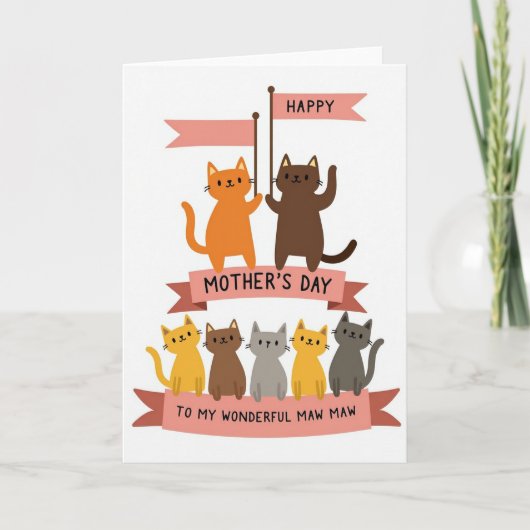 Zwaaiende Kat Moederdagkaart Kaart (Voorkant)