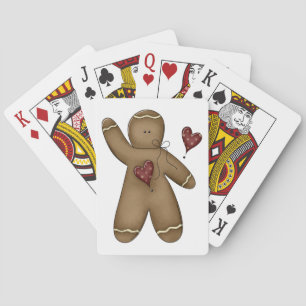 Zwaaiende peperkoekman met gestippelde harten pokerkaarten