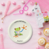 Zwaaiende rode ogen boom kikker kinderen verjaarda papieren bordje (Feest)