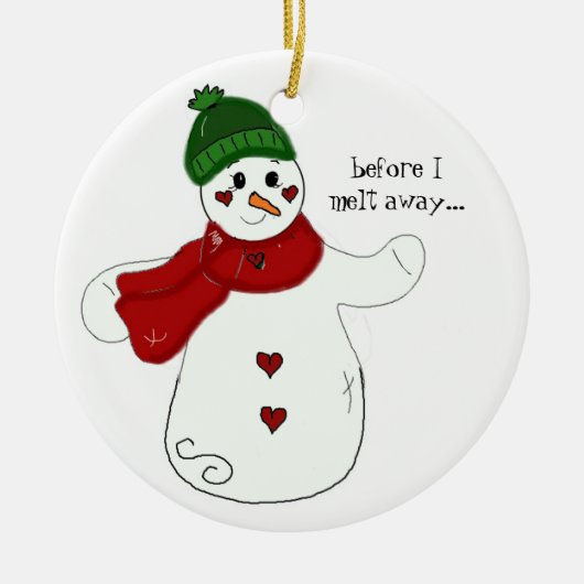Zwaaiende Sneeuwman met Tekst Keramisch Ornament (Voorkant)