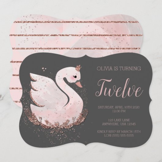 Zwaan 1e verjaardag | Grijs en Roos Gouden Glitter Kaart (Voorkant / Achterkant)