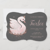 Zwaan 1e verjaardag | Grijs en Roos Gouden Glitter Kaart (Voorkant)