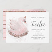 Zwaan 1e verjaardag | Wit en Roos Gouden Glitter Kaart (Voorkant / Achterkant)