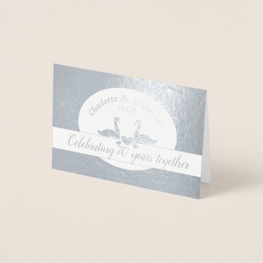 Zwaan 70ste platinaten jubileum uitnodigingskaart folie kaarten (Voorkant)