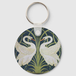 Zwaan Art Nouveau Krul Vogel Wit Sleutelhanger