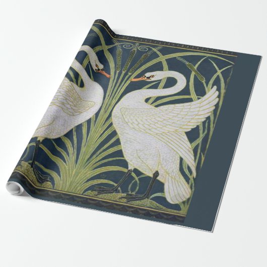 zwaan art nouveau twee zwanen cadeaupapier (Uitgerold)