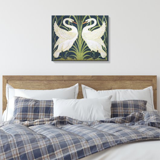 zwaan art nouveau twee zwanen canvas afdruk (Insitu (Slaapkamer))