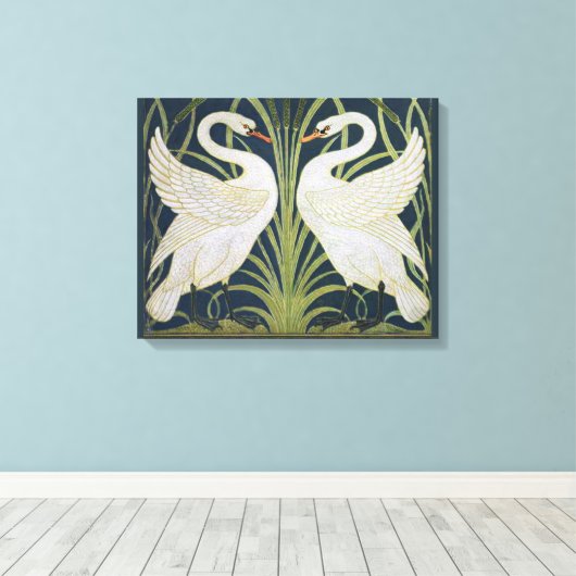 zwaan art nouveau twee zwanen canvas afdruk (Insitu (Houten vloer))