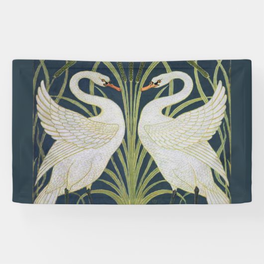 zwaan art nouveau twee zwanen spandoek (Horizontaal)