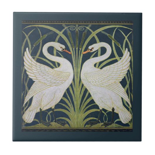zwaan art nouveau twee zwanen tegeltje (Voorkant)