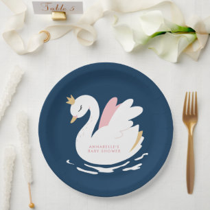 Zwaan baby shower girly roze marineblauw schattig  papieren bordje