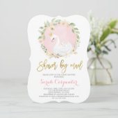 Zwaan baby shower per mail meisje kaart (Staand voorkant)