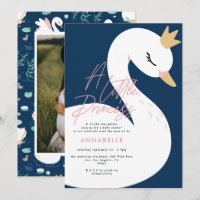 Zwaan babyshower meisjesachtig roze marineblauw cu