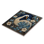  zwaan, blauw en wit, vogel & bloemen tegeltje (Zijkant)