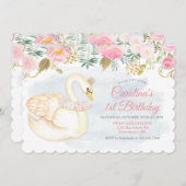 Zwaan Bloemen Eerste 1e Verjaardag Uitnodiging (Voorkant / Achterkant)