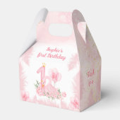 Zwaan Bloemen Veer Roze 1e Verjaardag Kleine Gable Bedankdoosjes (Voorkant Zijde)