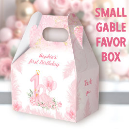 Zwaan Bloemen Veer Roze 1e Verjaardag Kleine Gable Bedankdoosjes