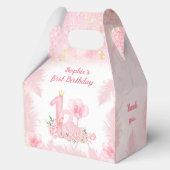 Zwaan Bloemen Veer Roze 1e Verjaardag Medium Gable Bedankdoosjes (Achterkant)