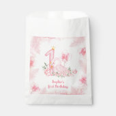 Zwaan Bloemen Veer Roze Wit Meisje 1e Verjaardag Bedankzakje (Voorkant)