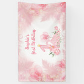 Zwaan Bloemen Veer Roze Wit Meisje 1e Verjaardag Spandoek (Verticaal)