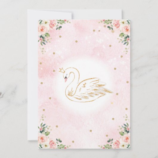 Zwaan / Blush Roze Goud Bloemen Meisje Verjaardag Kaart (Achterkant)