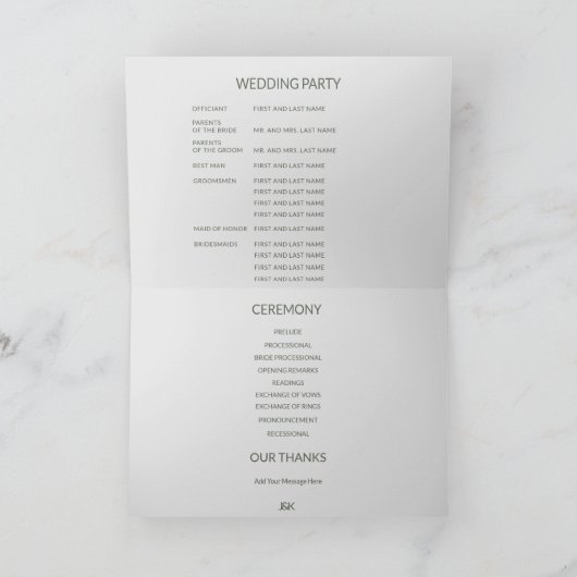 Zwaan bruiloft gevouwen programma (Binnen)