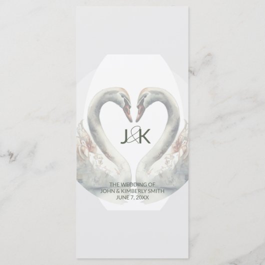 Zwaan bruiloft Monogram Flat Menu (Achterkant)