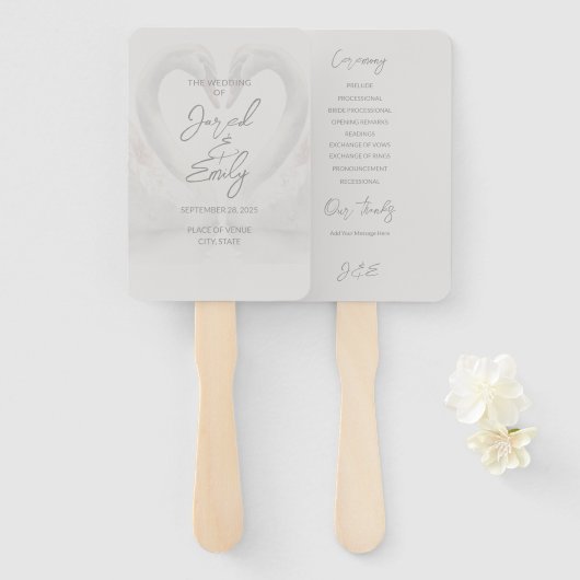 Zwaan bruiloft programma handwaaier (Voorkant en achterkant)