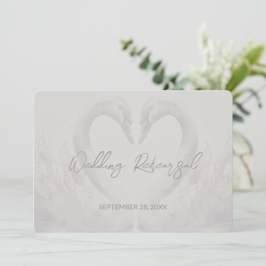 Zwaan bruiloft repetitie diner uitnodiging (Staand voorkant)