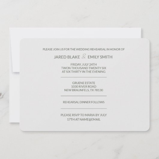 Zwaan bruiloft repetitie diner uitnodiging (Achterkant)