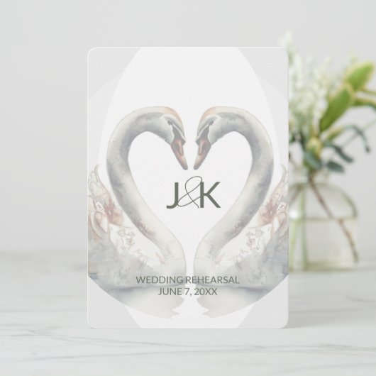 Zwaan bruiloft repetitie diner uitnodiging (Staand voorkant)