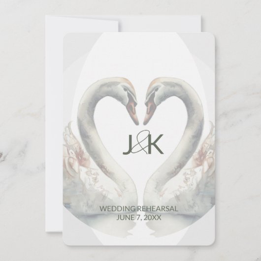 Zwaan bruiloft repetitie diner uitnodiging (Voorkant)