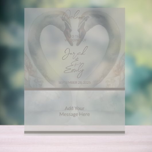 Zwaan bruiloft welkom acryl bord (Neutraal)
