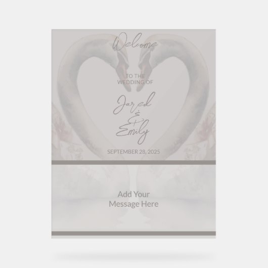 Zwaan bruiloft welkom acryl bord (Voorkant)