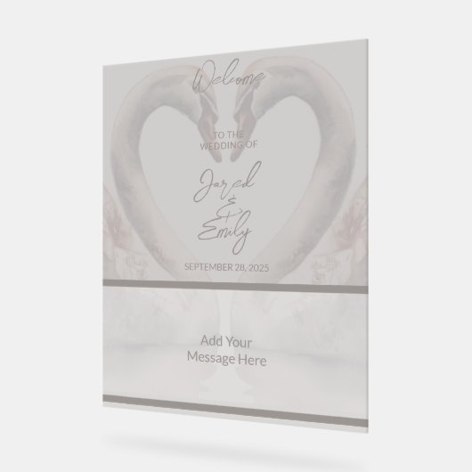 Zwaan bruiloft welkom acryl bord (Hoek)