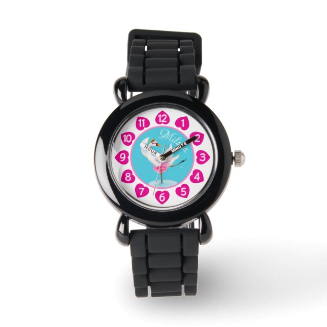 Zwaan dansen op meer waterverf grillige kunst meis horloge (Voorkant)