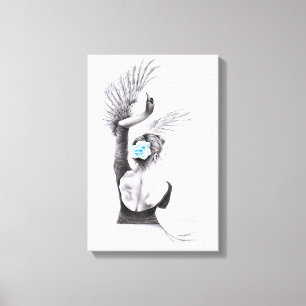 Zwaan dansende vrouw ballet Surrealistische tekenk Canvas Afdruk