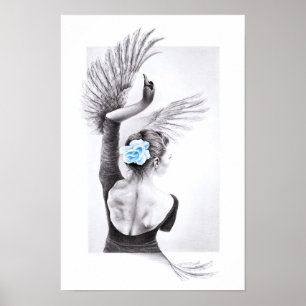 Zwaan dansende vrouw ballet Surrealistische tekenk Poster