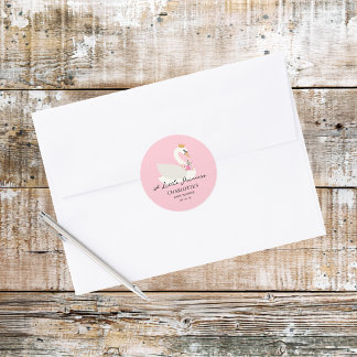 Zwaan Een Kleine Prinses Roze Baby Shower Ronde Sticker