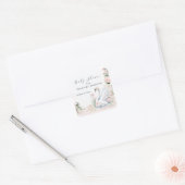 Zwaan Elegante Bloemige Roze Lint Baby Shower Vierkante Sticker (Envelop)
