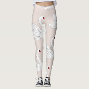Zwaan Elegantie: ornamentaal wit patroon. Leggings
