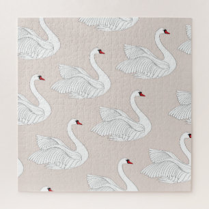 Zwaan Elegantie: ornamentaal wit patroon. Legpuzzel