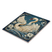 Zwaan en bloemen, blauwe achtergrond tegeltje (Zijkant)