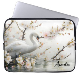 Zwaan en Bloesemmeer in waterverf Laptop Sleeve