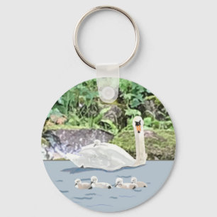 Zwaan en jonge zwanen sleutelhanger