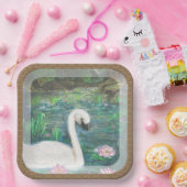 Zwaan en Lelies (Vierkant) Papieren Bordje (Feest)